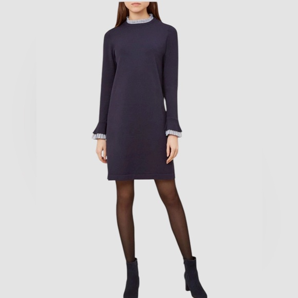 NWT Hobbs London Nyla Frill Collar Dress in Navy UK 12 US 8 - Picture 1 of 15